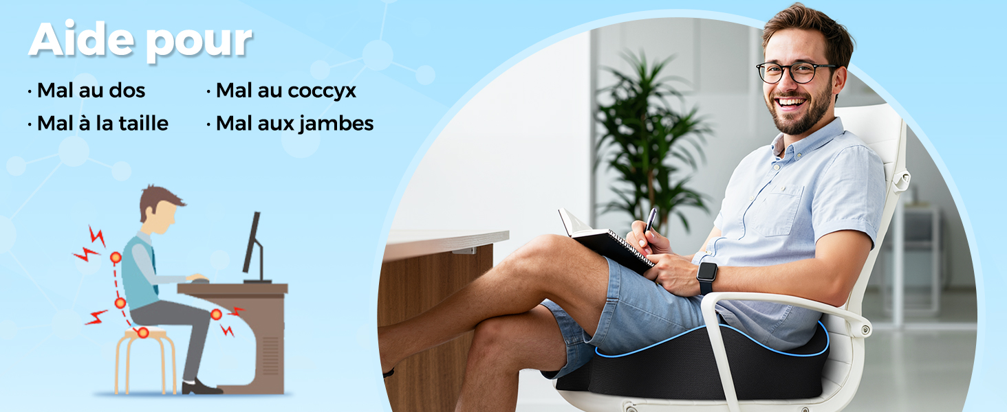 Image divisée montrant deux scénarios de personnes en position assise détendue. Superposition de teinte bleue douce sur les images.