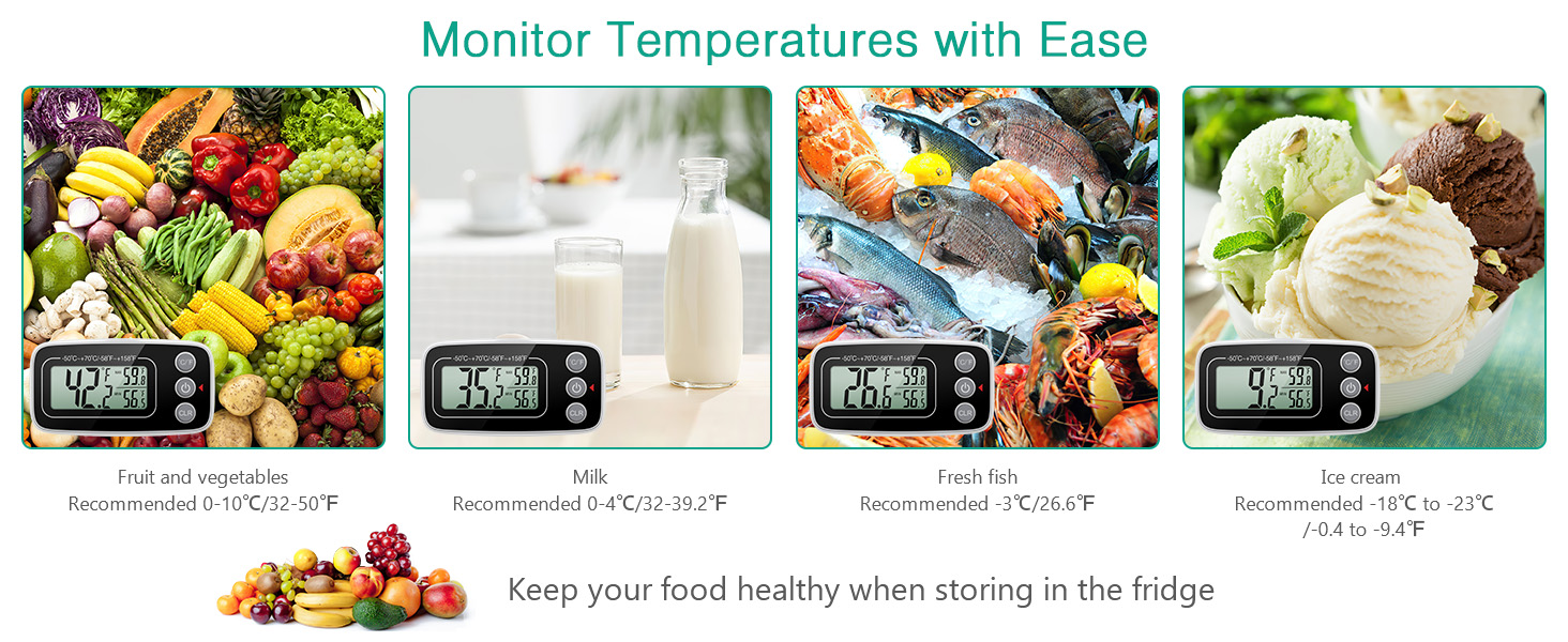 ORIA Refrigerator Thermometer, (NEW VERSION) 2 Pack Digital Freezer Thermometer, Fridge