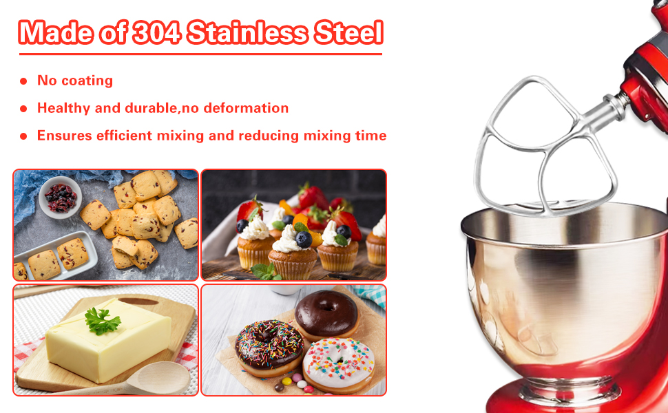 Stainless Steel Flat Beater Replacement for KitchenAid 4.5