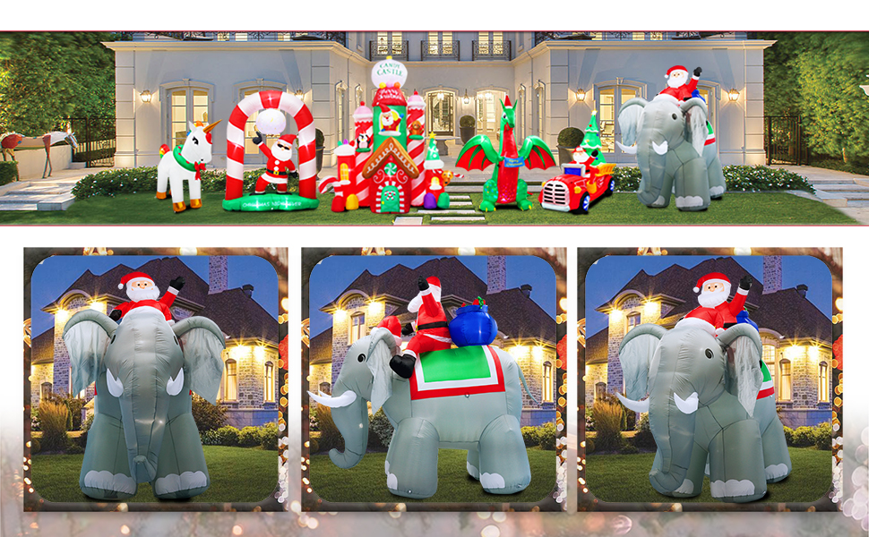 10 Ft Christmas Inflatable Santa Riding Elephants
