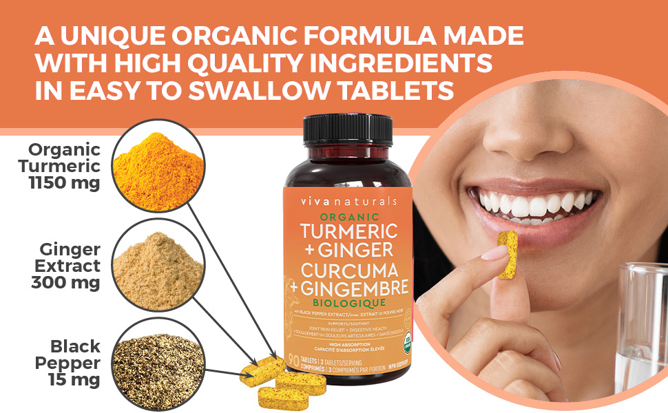 Organic Turmeric Curcumin + Ginger Supplement Curcuminoids With Black