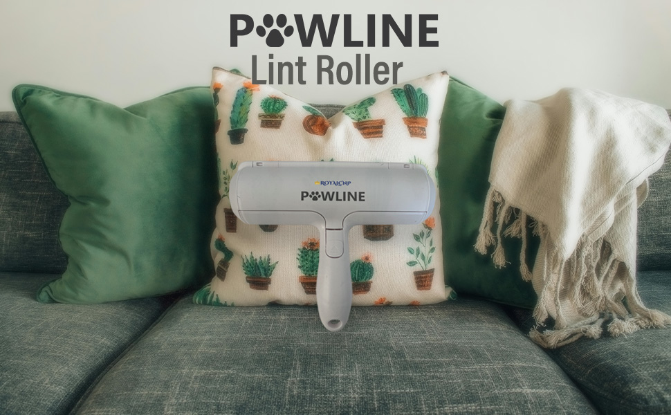 Dog Hair Remover lint roller shown using on couch and pillows