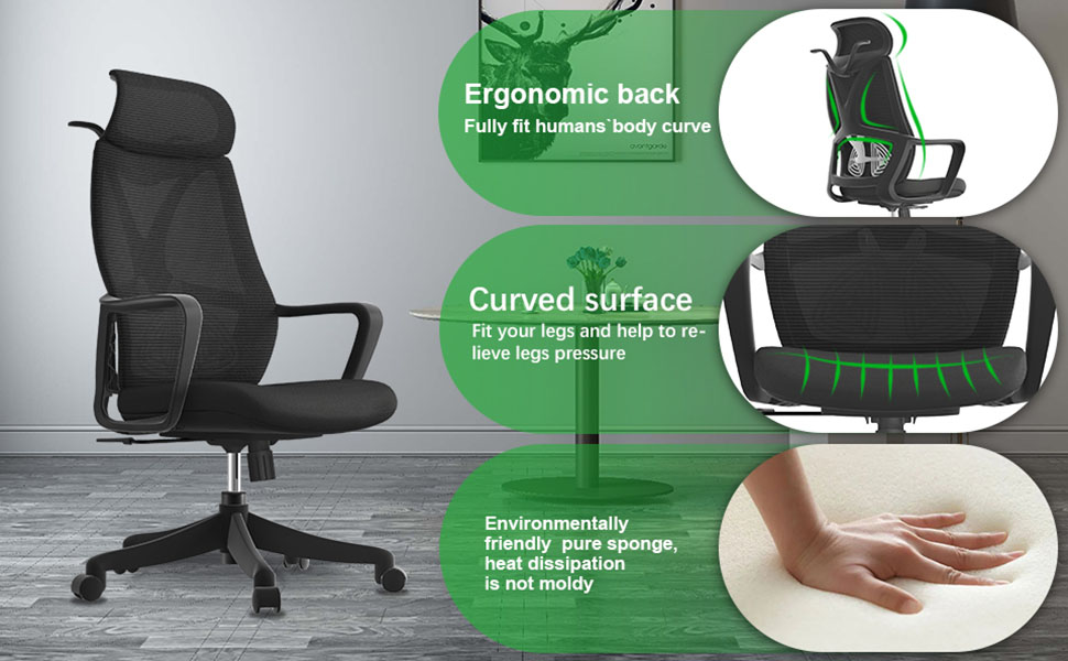 Daqian Executive Office Chair Ergonomic Computer Desk Chair with Headrest Home Office Chair