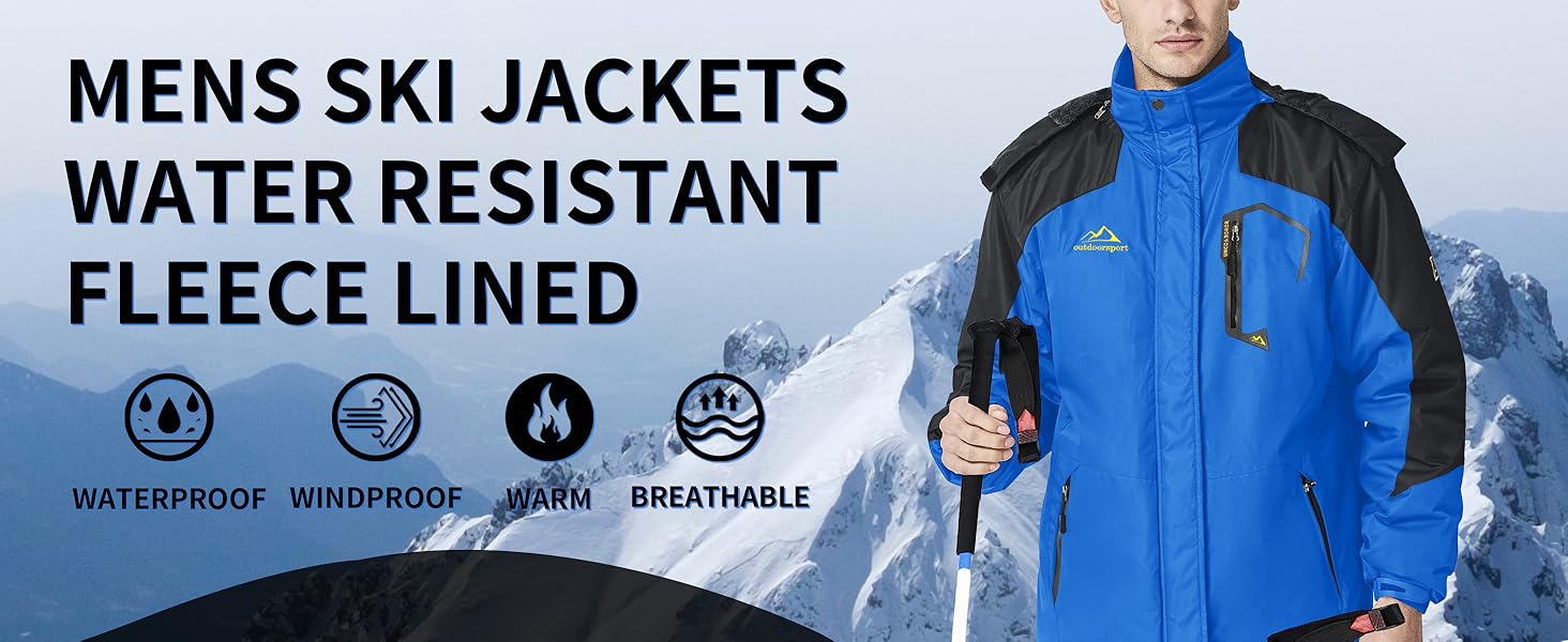 MENS SKI JACKETS WATERPROOF FLEECE LINED