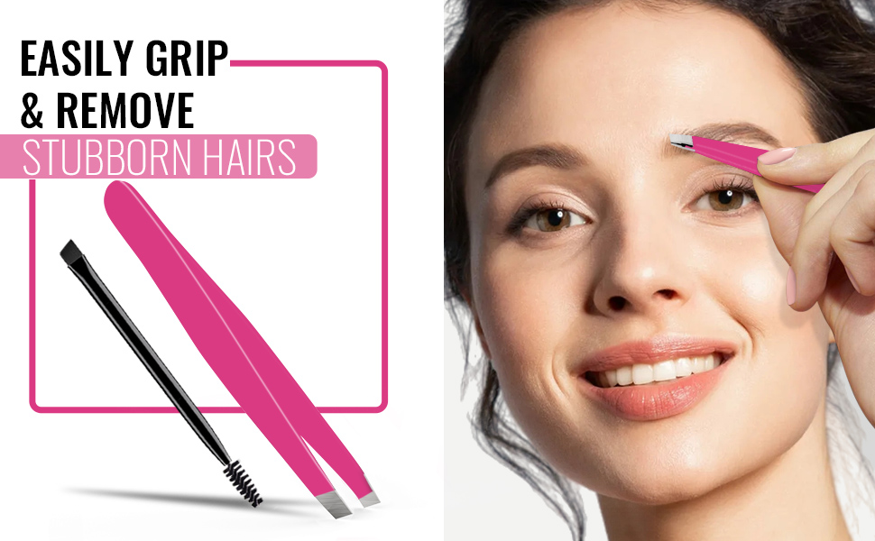 eyebrow dual-ended brush and tweezers