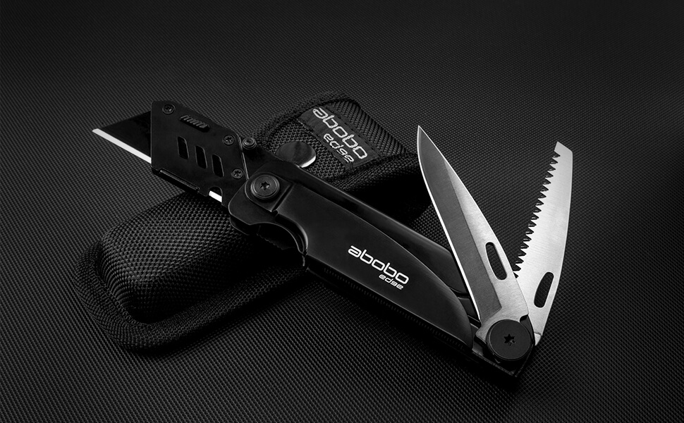 Utility Knife/Box Cutter with LED Light + Extra 5 Rustresistant Black