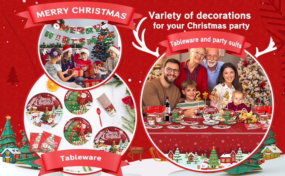 171 Pcs Christmas Party Decor Supplies Red Christmas