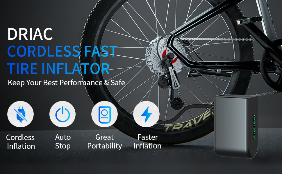 DRIAC Tiny Bike Pump Electric Portable Bicycle Pump 100PSI UltraMini Tire Pump