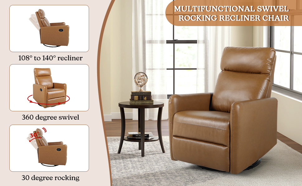 HULALA HOME Faux Leather Recliner Chairs Set of 2, 360