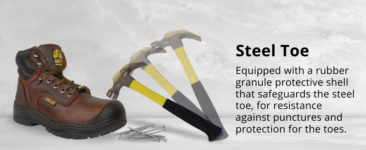 Puntera de acero, carcasa de gránulo de goma, resistente a pinchazos, protección duradera de seguridad, bota de trabajo de ajuste seguro