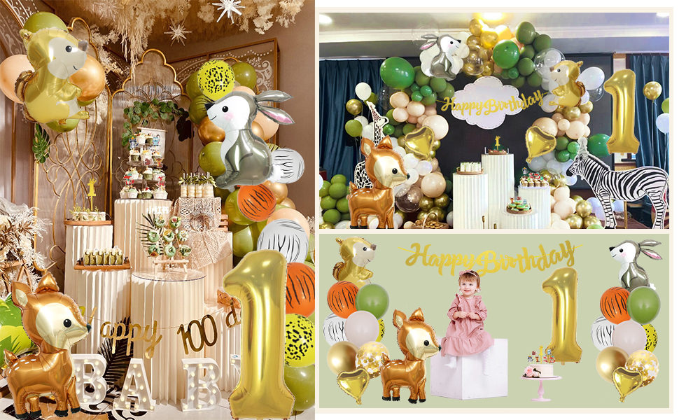 Ballon Anniversaire 1 an, Victse Decoration Anniversaire 1 an Garcon Fille,  Anniversaire 1 An Animaux de la Foret, Deco Anniversaire Jungle 1 An, Vert