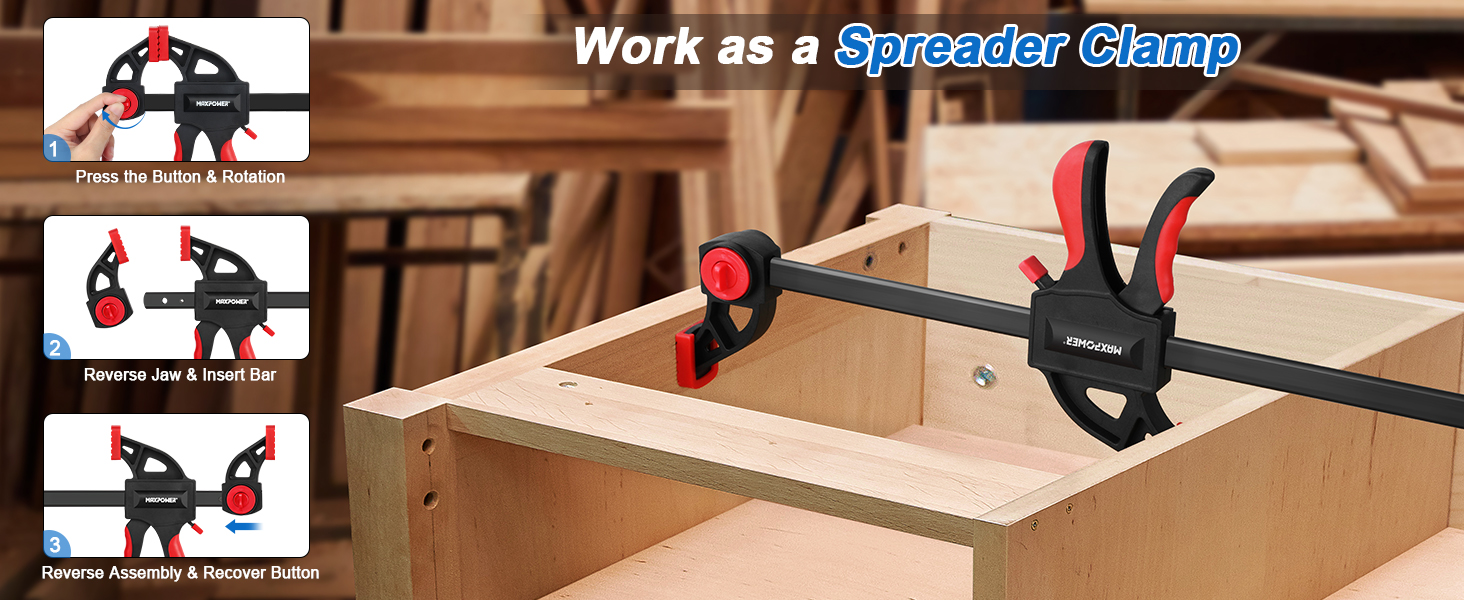 Spreader Clamp 500mm (19"), MAXPOWER Pack of 2 Ratchet Bar Clamps 300mm