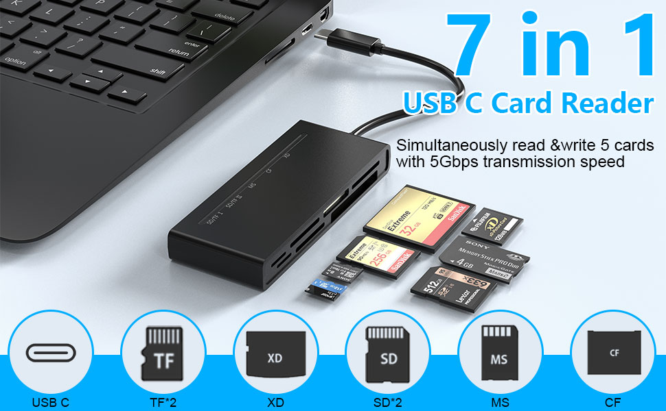USB C Multi Card Reader, SD/TF/CF/XD/MS 7 in 1 TypeC XD Picture Card