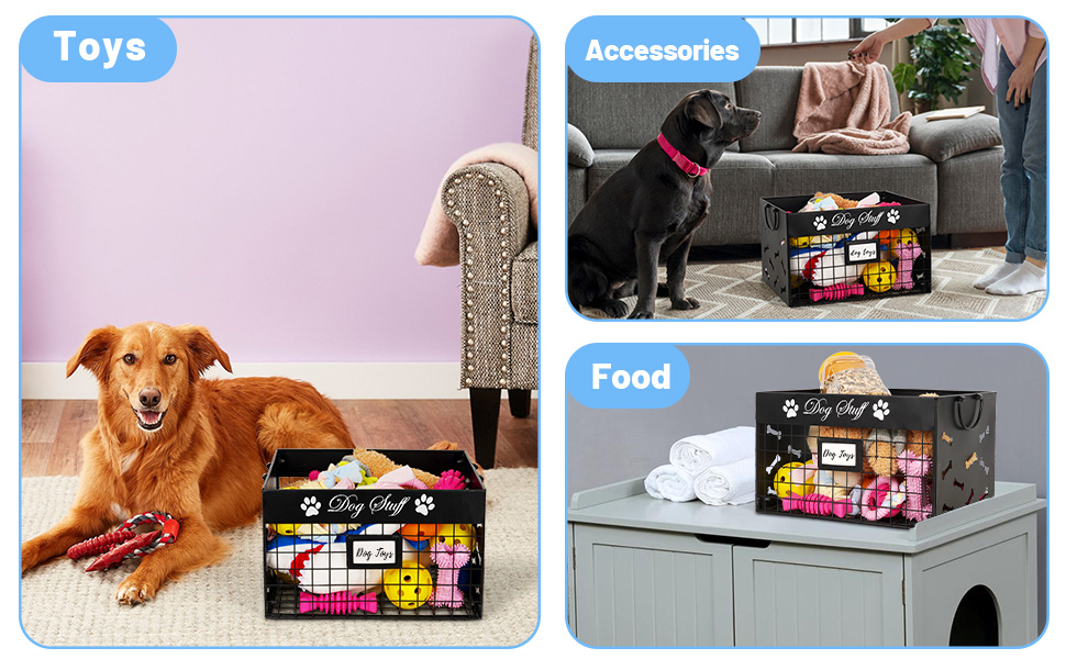 Jolensoy Dog Toy Bin Metal Dog Toy Box Home Decor Dog Toy