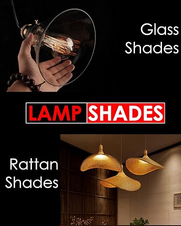 Glass Easy fit lamp shade transperent E27 vintage rattan metal black waram white led light
