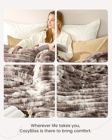 Cozy Bliss Faux Fur Striped Blanket