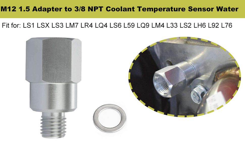 M12 1.5 Adapter to 3/8 NPT Coolant Temperature Sensor Water for LS1 LSX LS3 LM7 LR4