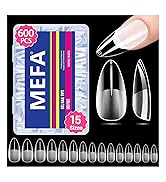 MEFA Nail Tips, Medium Almond 15 Sizes, 600 Pcs Pre-shaped Half Matte Full Cover Acrylic Nail Tip...