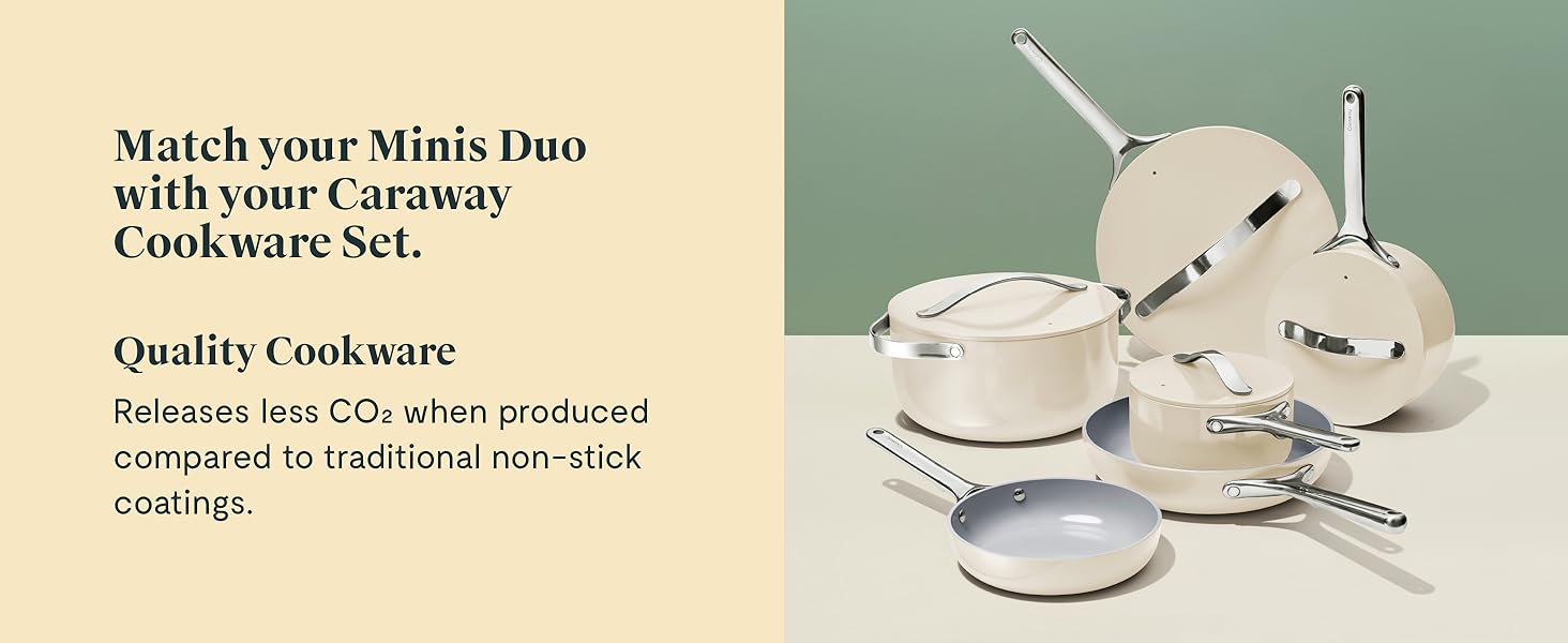 Caraway Mini Cookware Set NonStick Ceramic Fry Pan (1.05 qt, 8") & Sauce Pan (1.
