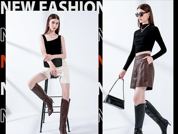 Amazon.com | MIRAAZZURRA Black Kitten Heel Boots Knee High