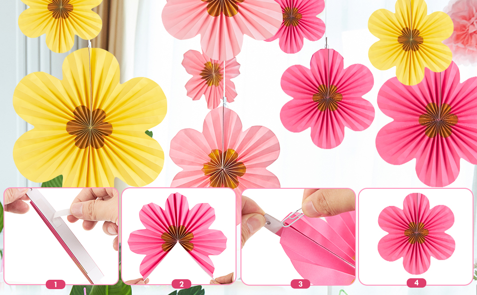 SUNBEAUTY Gold Flower Party Decorations Paper Fans