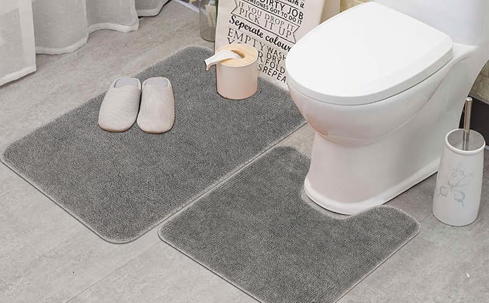 Famibay Non Slip Bath Mat 60 x 40cm Bathroom Mats Washable Grey Bath