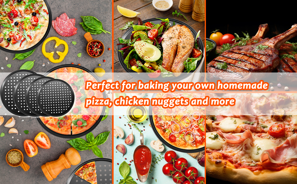 mobzio Round Pizza Pans with Holes, 4Pcs Pizza Pan for Oven, Perforated Pizza Tray