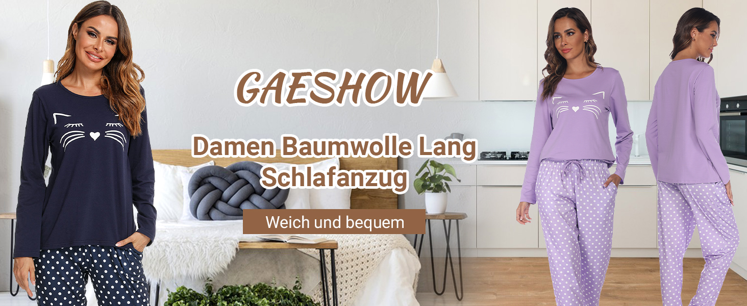 GAESHOW Damen Baumwoll Pyjama