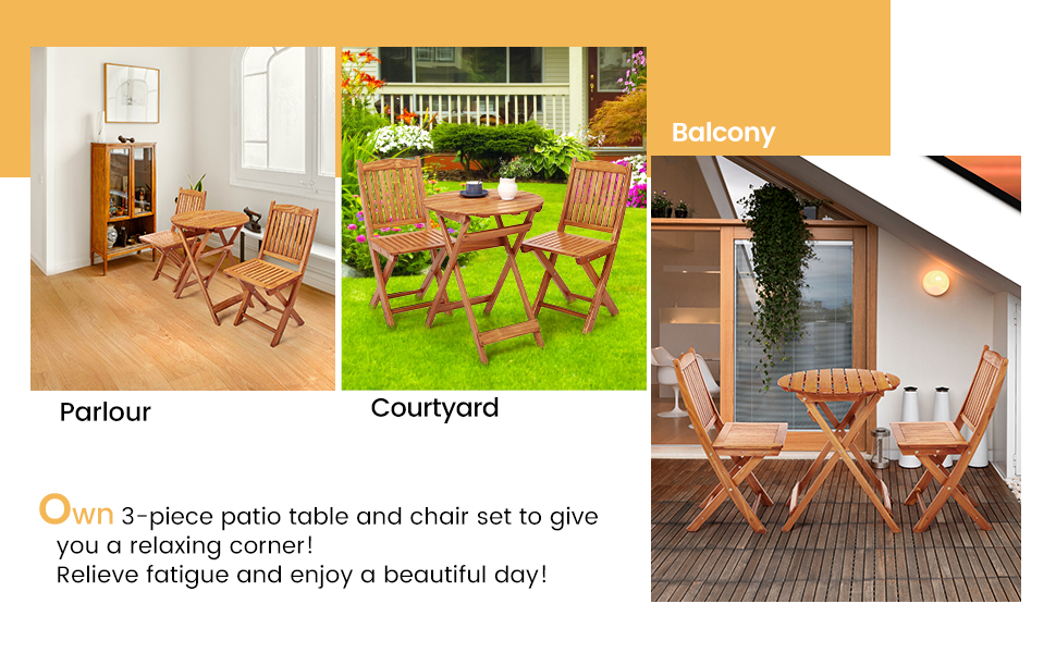 TROPOW Foldable Patio Furniture Set, Outdoor Bistro Set for