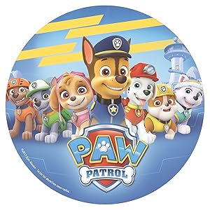 Cake Topper Paw Patrol decoration edible vegetarian chase marshall skye blue round 20cm