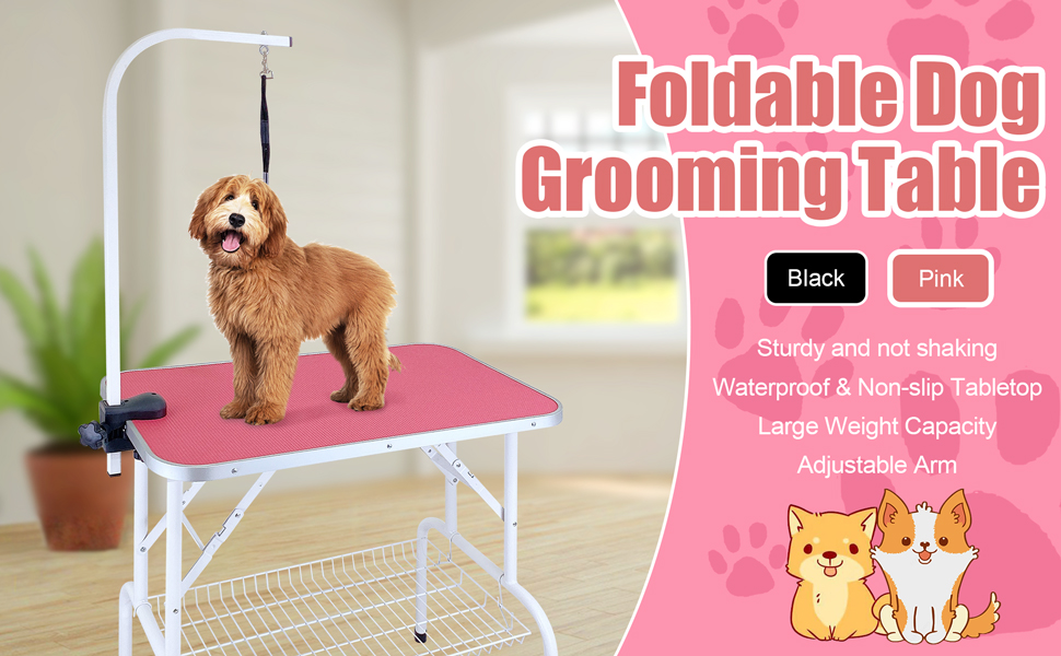 Kalolary 32inch Pet Dog Grooming Table with Adjustable Height Arm, Loop
