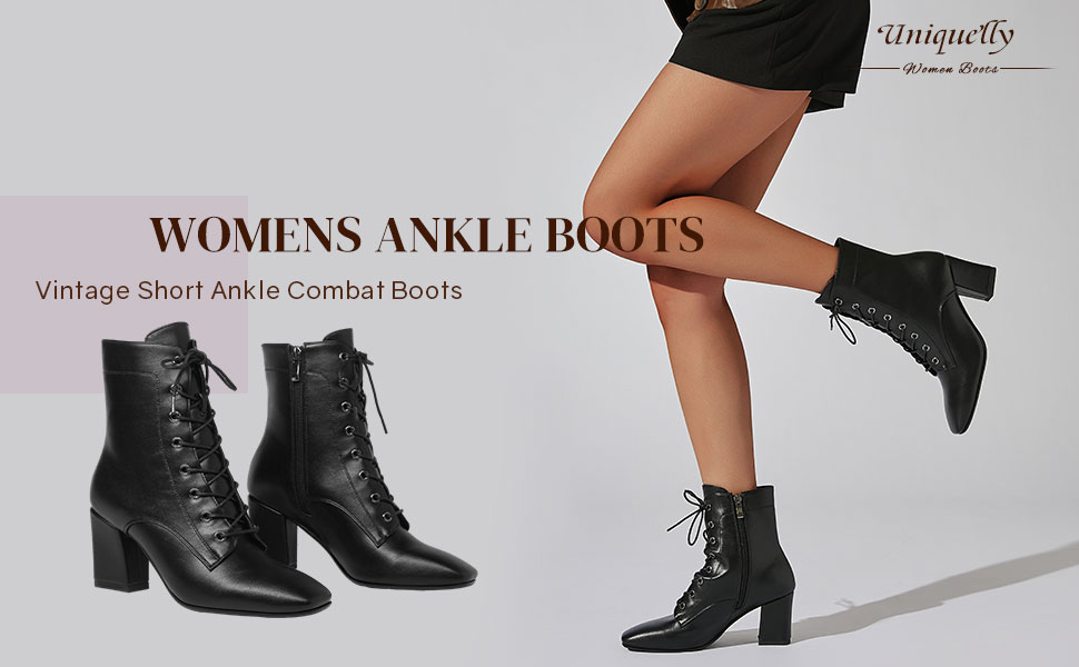 Amazon.com | Uniquelly Womens Ankle Boots Chunky Heel Square