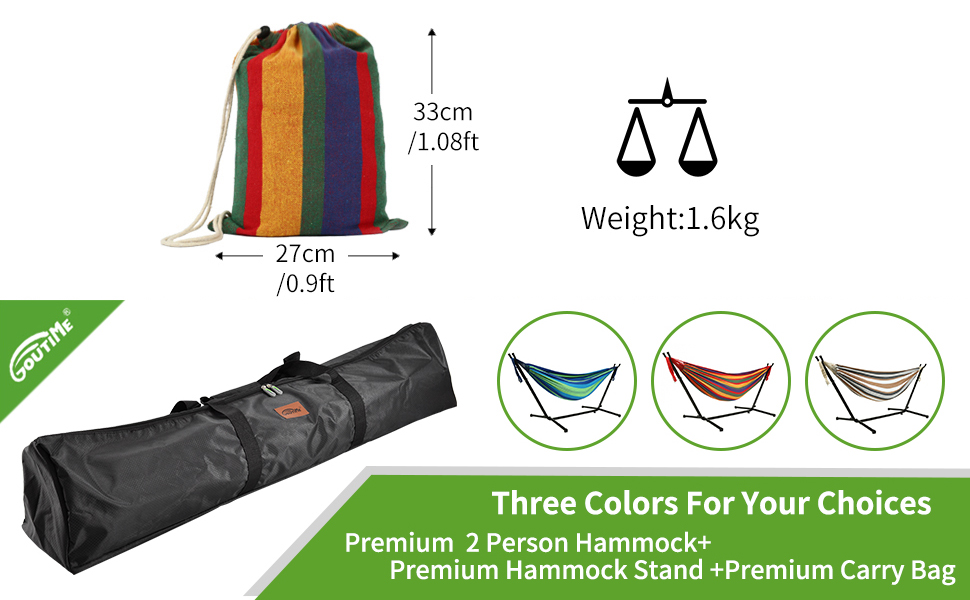 Goutime 9Ft Double Hammock with Detachable Stand Includes Portable Carrying Bag 450 lb Capacity