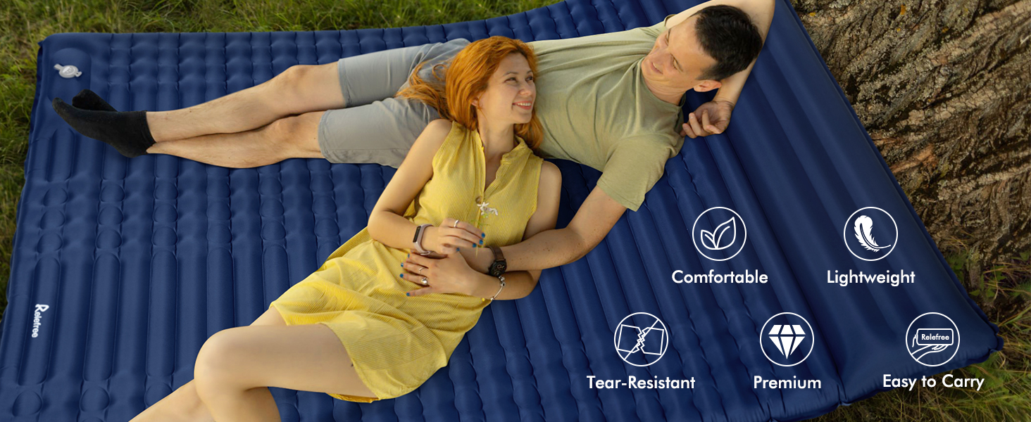 Relefree Double Camping Mat for 2 Person Sleeping Mat with Pillow