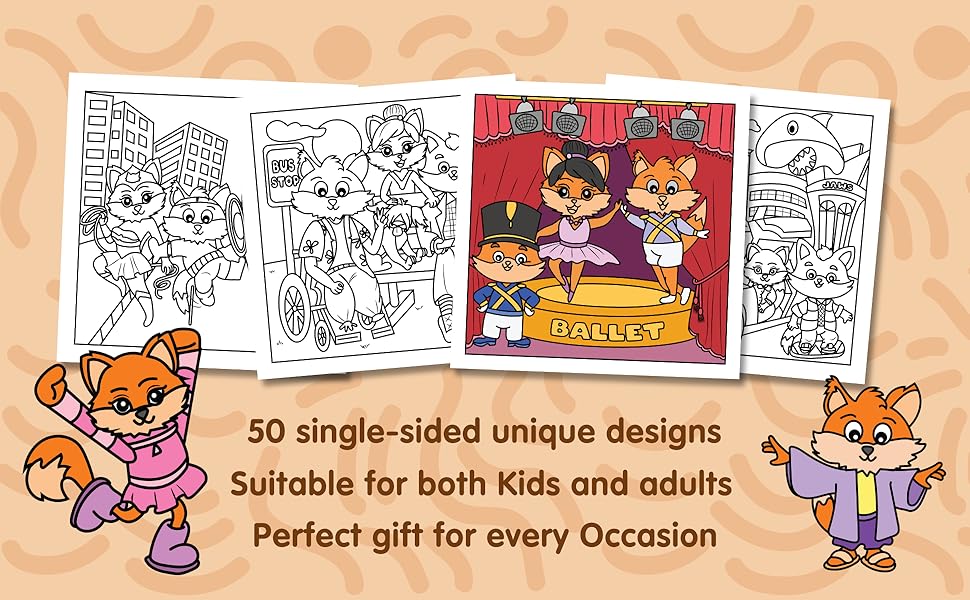 50 single-sided unique designs. Suitable for kids and adults. Perfect for gifts.