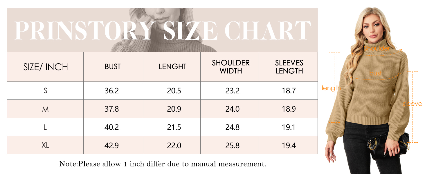 PrinStory Women'S Sweater Pullover Casual Ribbed Long Sleeve Turtleneck T Shirt Sweatshirt Tops