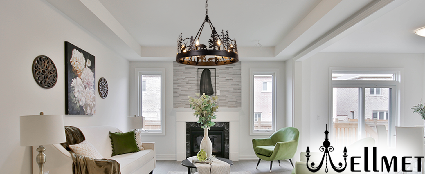 Wellmet black wagon wheel chandelier
