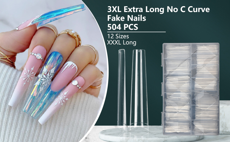 504Pcs XXXL Clear False Nails