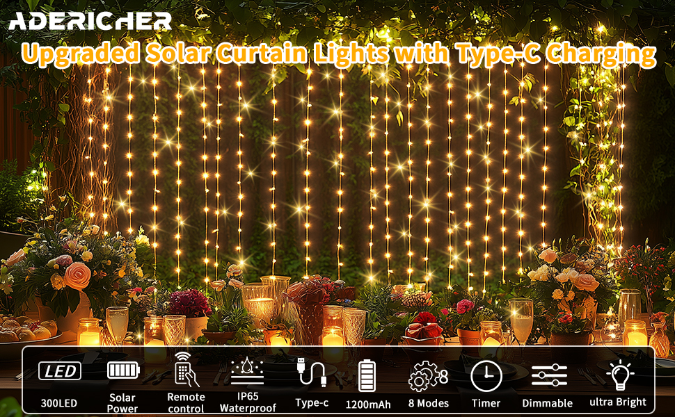 solar powered curtain lights outdoor