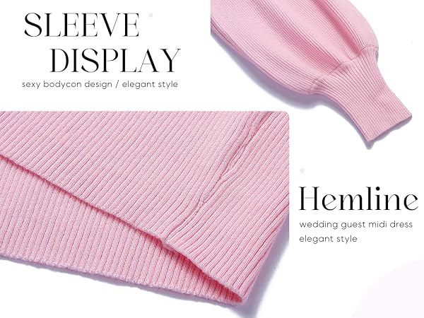 ZESICA Women's 2025 Square Neck Ribbed Knit Dress Puff Long Sleeve