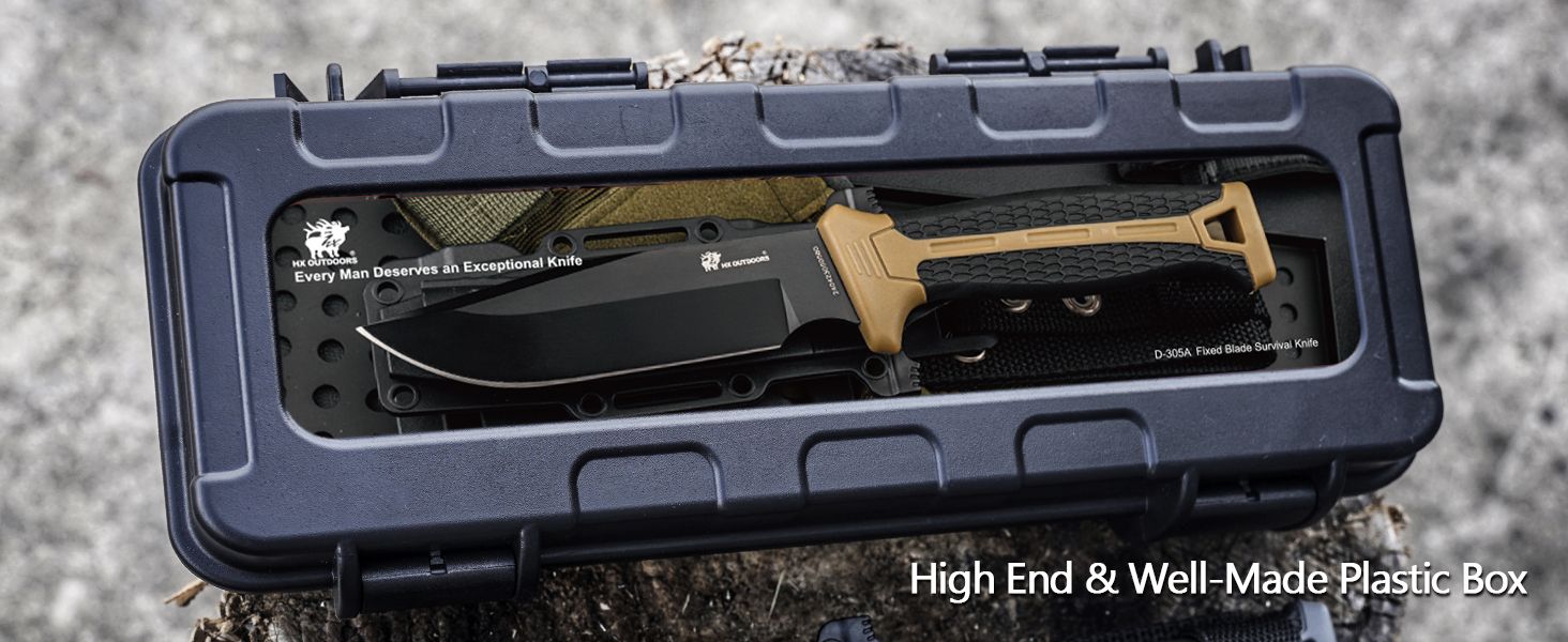 survival knife with plastic case
