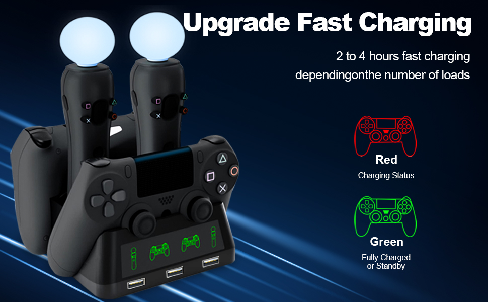PS4 Controller Charging Dock Station, 4 in 1 PS VR Motion Move Controller Charger