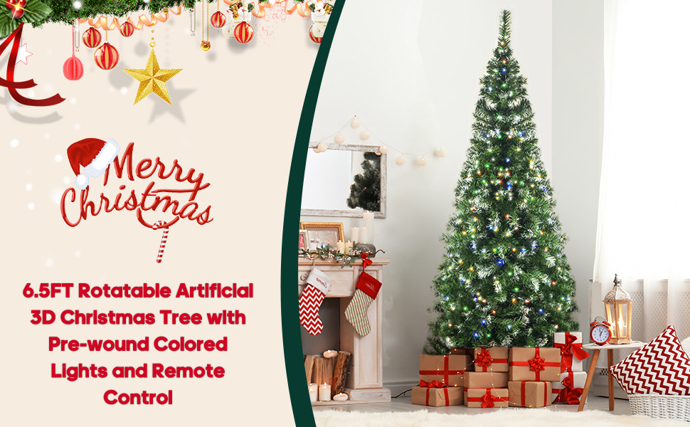Christmas Tree with Lights 6.5ft, Artificial Xmas Tree