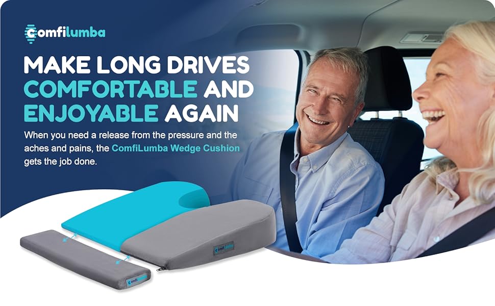 ComfiLumba Car Seat Cushion Gel Infused Memory Foam Wedge Car Seat Cushions for