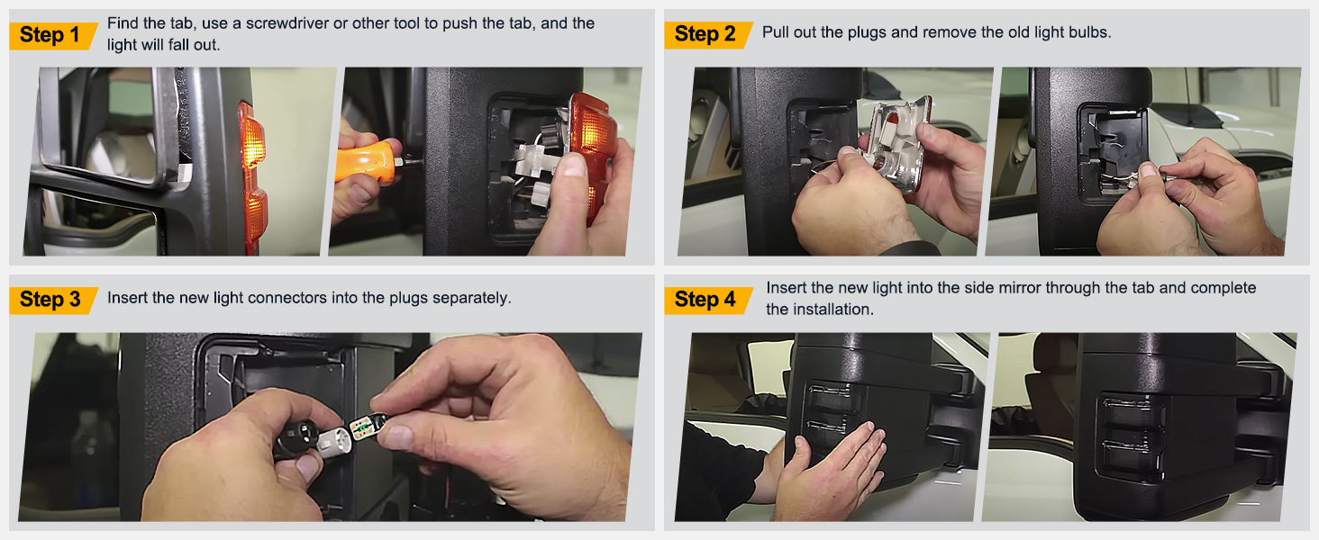 Side Mirror Marker Light Switchback Amber Turn Signals Light White Parking Light