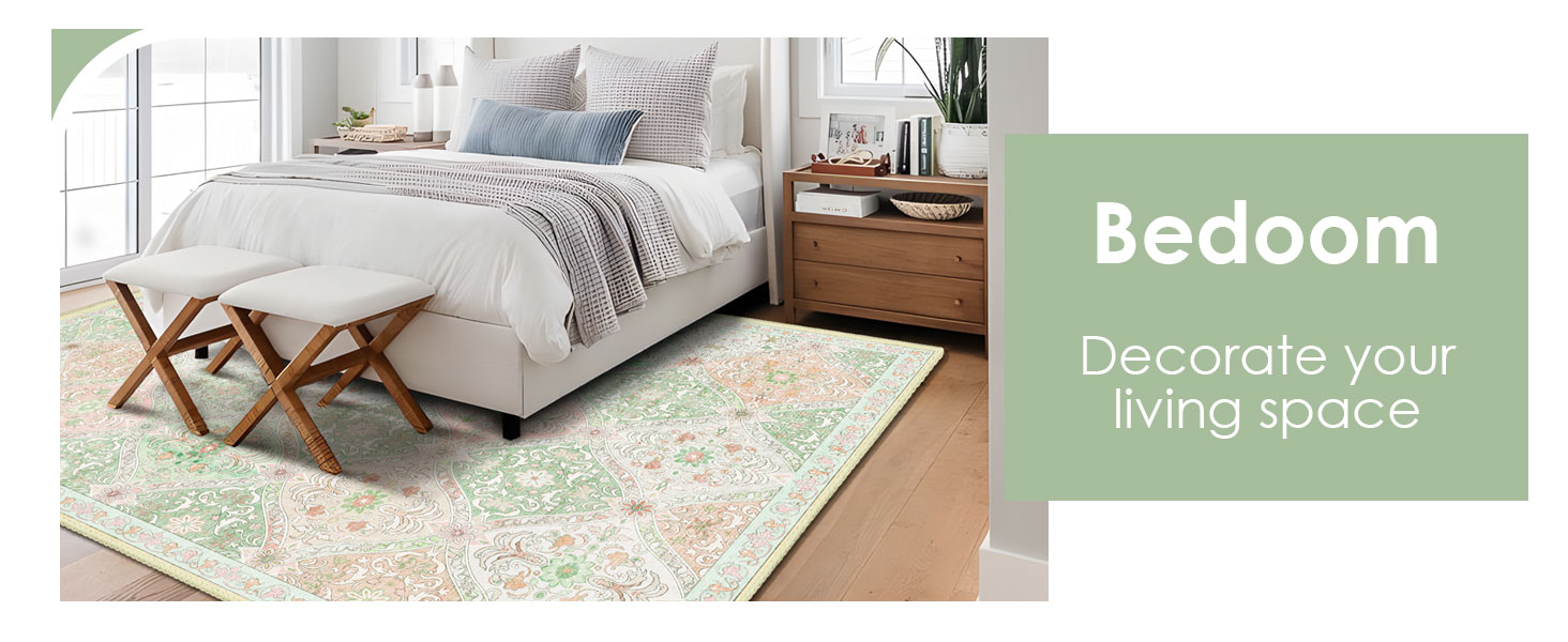 Castage 8x10 Area Rugs Washable,Pink and Green Rug for