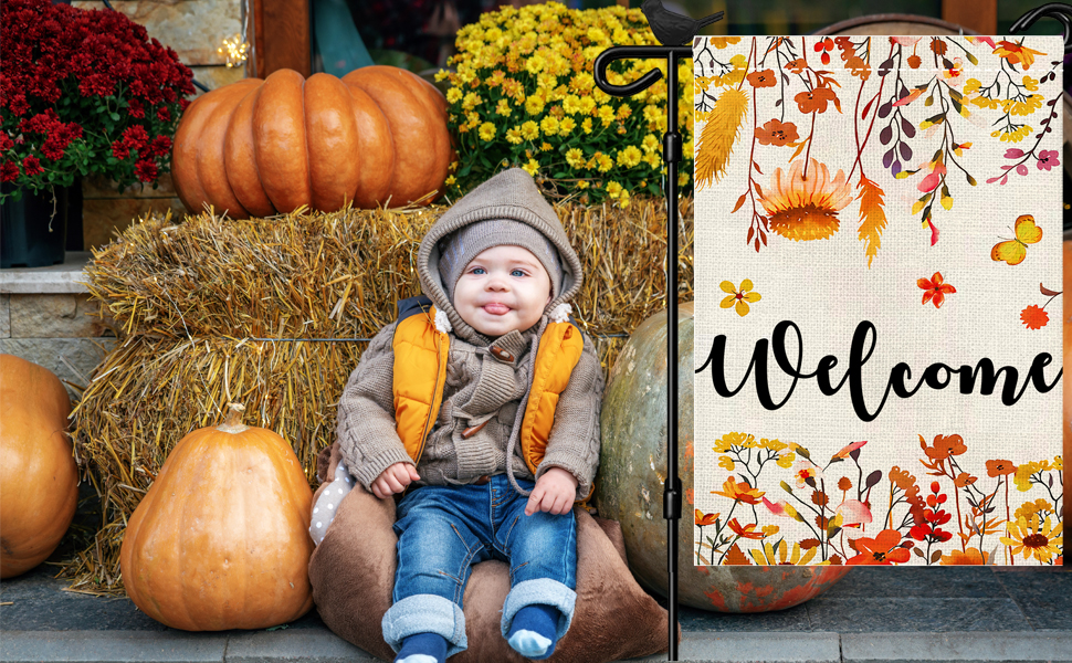 Fall Garden Flag Floral 12x18 Inch Double Sided Autumn