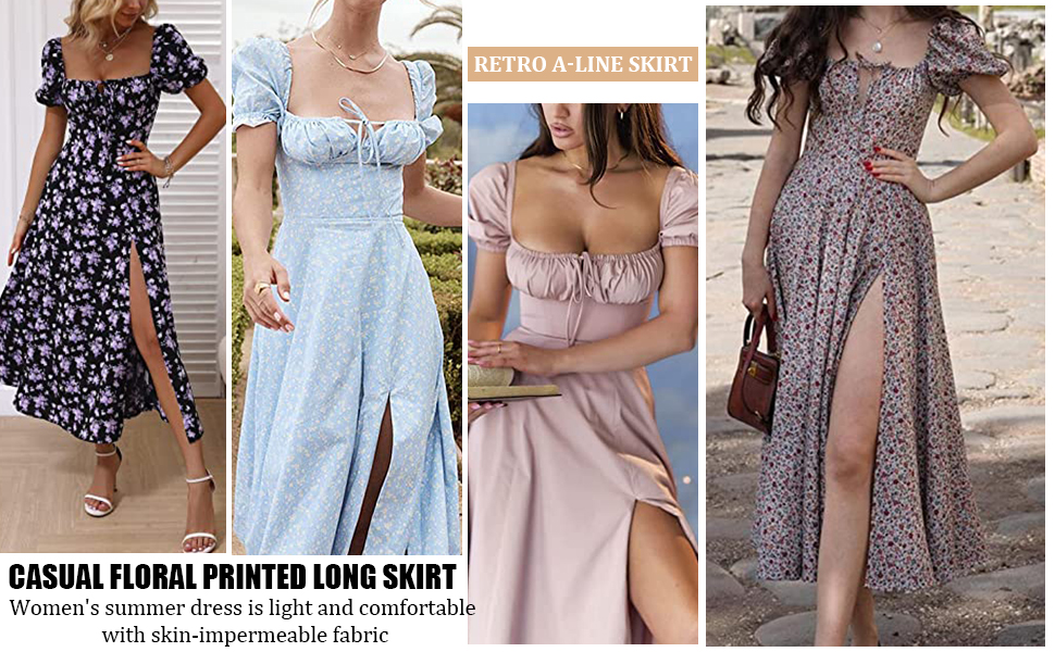 Amazon.com: Women's Puff Sleeve Floral Maxi Dress Elegant