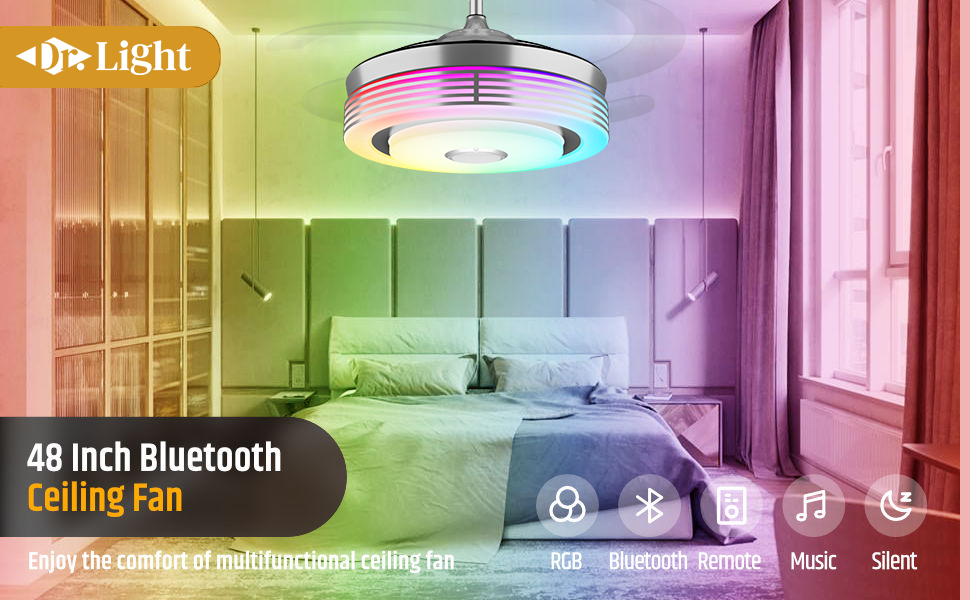 48 Inch Modern Retractable Ceiling Fan with Light and