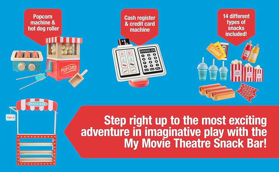 snack bar movie theatre wooden playset for kids